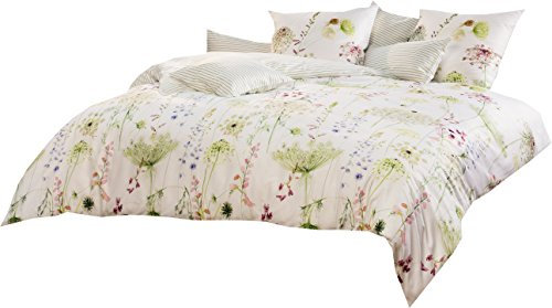 Estella - Juego de ropa de cama reversible, satén, 100 % algodón, verde, 135 x 200 cm + 80 x 80 cm