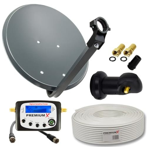 Premium X Camping Satelliten-Komplettanlage 45cm Satellitenschüssel Single LNB 10m Kabel F-Stecker TV Sat-Signalfinder