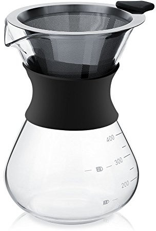 400 ml Cafetera de Goteo de Cristal, Asixx, Jarra de Café Con Filtro, Con Filtro de Acero Inoxidable, Con Un Agarre de Silicona, Para Hacer Café