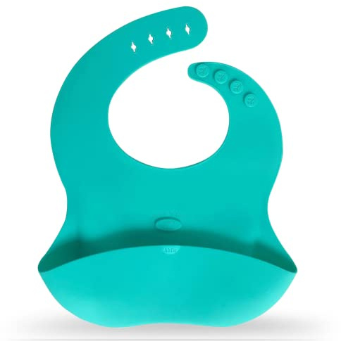 Abiie Ruby Wrapp Silicone Bibs for Babies - Waterproof Bib Made with Stain Resistant Material - Front Pocket for Catching Food - Silicone Toddler Bibs (Turquoise)