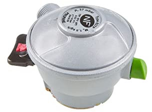 KEMPER - Propan Druckminderer mit Clip, Quick-On-Ventil, Durchmesser 27 mm, 37 mbar, Gas, mit Sicherung für Gasstopp