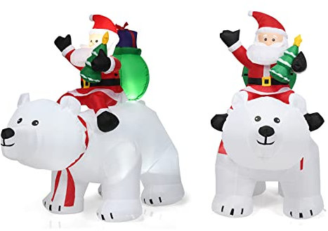 COSTWAY 200cm Aufblasbarer Weihnachtsmann Eisbär mit wackelndem Kopf, Weihnachtsfigur mit LED-Innenbeleuchtung, Weihnachtsdekofigur inkl. Gebläse und Montagezubehör