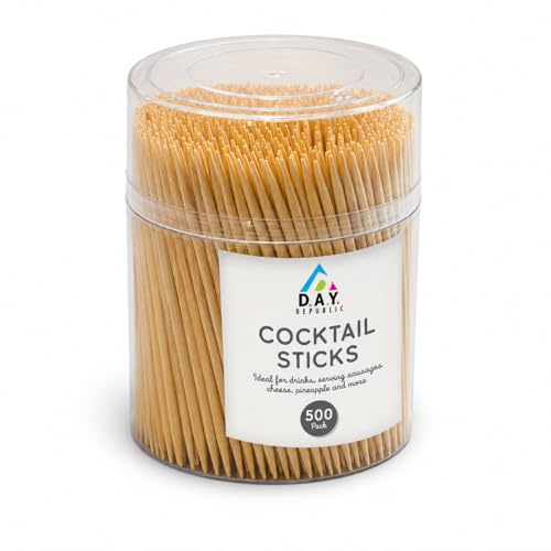 500 Large 6cm Round Cocktail Sticks Wooden Toothpicks Refill, Safe Double Sided Picks for Dental Teeth Picking Party Buffet Canapé Appetisers Barbecue