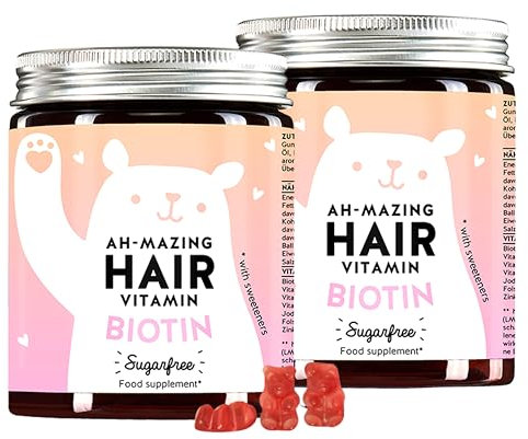 Biotin-Gummibärchen Ah-mazing Hair, 2er-Pack - Vitamine für Haare, Haut und Nägel – 5000 µg Biotin, Zink, Vitamin C, E & Jod – 120 Stück (4-Monatsvorrat), Vegan, Zuckerfrei, Bears with Benefits