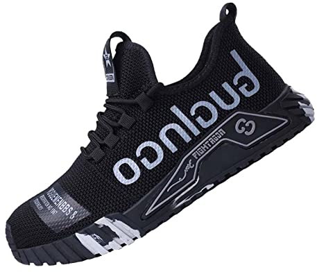 RANSHAN Scarpe da Lavoro con Punta in Acciaio,Le Scarpe da Lavoro Sono Ideali per l'edilizia Pesante, Fabbrica, Cucina, Sala Macchine,Dark Grey 43