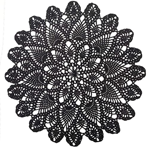 Phantomon Spitzendeckchen, Tischsets, handgefertigt, Häkeltuch, runde Untersetzer, Häkeldeckchen für Tische, Sofabezug, 100% Baumwolle, 50,8 cm, schwarz.