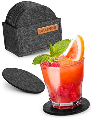 Balinco Filz Untersetzer, Glasuntersetzer, Filzuntersetzer für Getränke, Bar, Tassen, Glas, Hitzebeständig, Bierdeckel mit Filzhalter, 12er Set