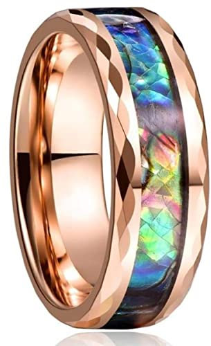 YAHOYA 8mm Coquille d’ormeau Anneau en Acier Inoxydable Voie lactée Résine Naturelle Bague de Mariage Multifacettes Confortable Cadeau d’Anniversaire Taille 6-13