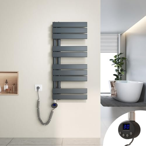 Heilmetz Badheizkörper Elektrisch Heizkörper Bad mit Digitalem Thermostat Handtuchheizkörper mit Timer-Funktion 899x400mm 400 Watt für Badezimmer/Wohnzimmer