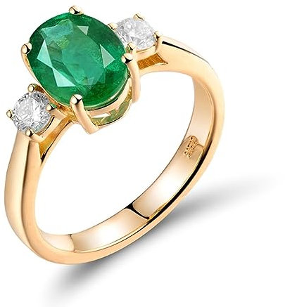 Diamant Ring, Vorsteckring Gold 750 18 Karat Gelbgold Smaragd 1,65 ct Smaragd Oval mit 0,3 ct Diamanten Gold Komfort Fit Größe 47 (15.0)