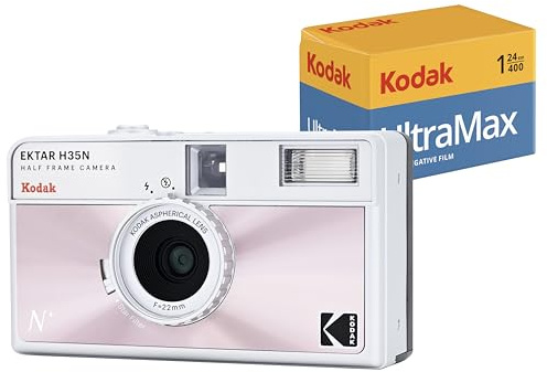 Kodak EKTAR H35N halvformat-filmkameraset med Kodak Ultramax 24EXP-rullfilm (glaserad rosa)