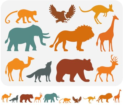FINGERINSPIRE Safari Animaux Afrique Frontière Peinture Grand Pochoir 21x29.7cm Réutilisable Singe Aigle Kangourou Loup Ours Cerf Éléphant Lion Girafe Chameau dessin Animaux Pulvérisation Pochoir