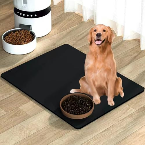 YQBFTC Napfunterlage Hund,Hochwertige rutschfest Hundenapf Unterlage 60x40cm,Super Saugfähige Schnelltrocknend Futtermatten für Haustier,Napfunterlage Katzen,Futtermatte für Katzen(Schwarz)