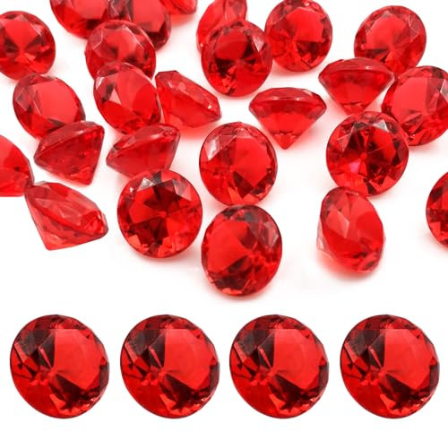 LYHLYA Edelsteine für Kinder, Rot Acryl Diamanten 25 mm Deko Diamanten acryl Edelsteine Gefälschte Edelsteine für Vasenfüller, Hochzeit Vasen Tischdeko,Partydekorationen