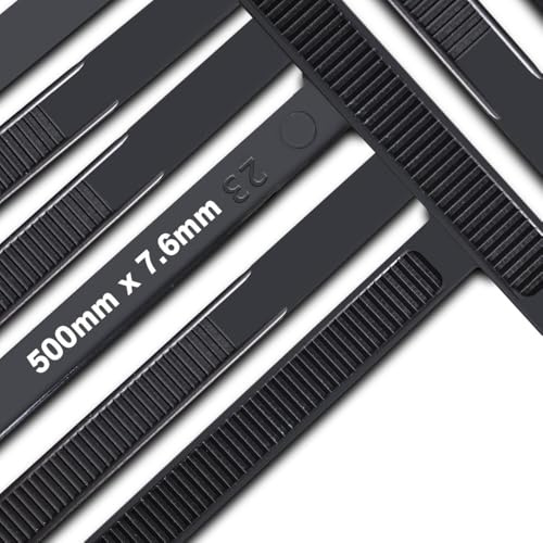 Cable Ties,500mm×7.6mm Heavy Duty with 70 kg Tensile Strength Large UV Resistant Strong Nylon Cable Zip Ties(100 Pieces),Black