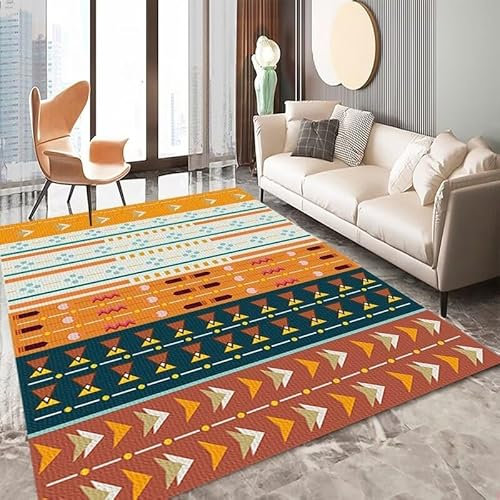 RUGMRZ Teppiche Groß Für Wohnzimmer 160x210CM Teppich Schlafzimmer klein mädchenzimmer orange Moderner waschbarer Jungenschlafzimmerteppich mit geometrischem Muster