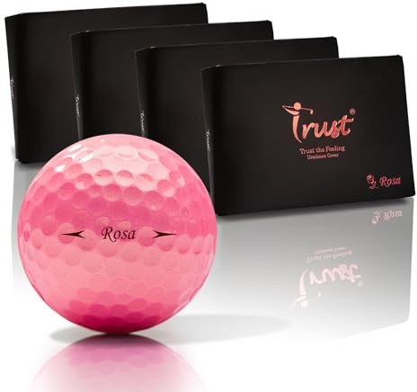 Trust Golfbälle Rosa - In einzigartigem Pink, fliegen weit und gerade, stoppen zuverlässig, mit Urethanhülle, 3-teiliger dynamischer Kern, weiches Schlaggefühl, 48 Bälle in Roségold