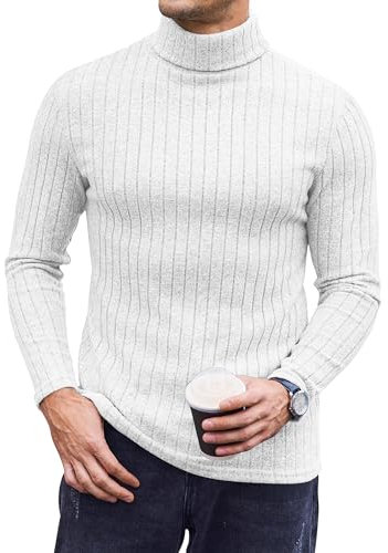 Ekouaer Rollkragenpullover Herren Rollkragenshirt Langarmshirt Thermounterwäsche Thermooberteile Dünn Pullover Herbst Winter Warm Basismodell Slim Fit, Weiß, XL