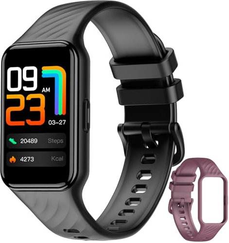 Baolubao Smartwatch Donna Uomo, 10 ATM Impermeabil con Cardiofrequenzimetro/SpO2/Sonno/Contapassi, Notifiche Smart Watch Orologio Fitness Activity Tracker per iOS Android (2 cinturini)