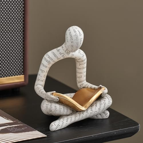Bianco Pensatore Lettura Sculture per Home Decor, Moderno Mensola Arredamento Accenti Statue astratte Libreria Decorazione, Figure in resina per Soggiorno Ufficio Tavolino Decorazioni, Regali per le