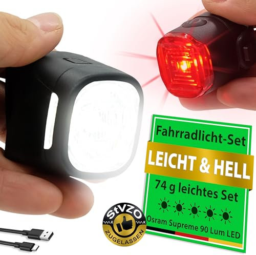 WIDDER Fahrradlicht Vorne & Hinten als Set [Sehr Hell 90 Lum LED] - Fahrrad Licht USB C Aufladbar - Fahrradlichterset Front & Rücklicht StVZO Zugelassen - Fahrradbeleuchtung Rennrad MTB Kinderfahrrad