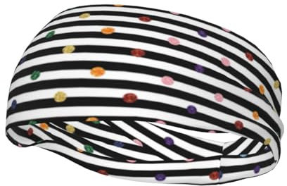 Glitzerndes Regenbogen-Stirnband mit Punkten, Schwarz und Weiß, für Sport, Laufen, Workout, Schweißbänder, Stirnbänder für Yoga, Fitnessstudio, Camping