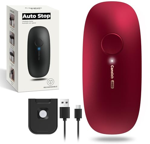 Canslab Ultrablade PRO - Abrelatas eléctrico recargable por USB para cocina para personas mayores con artritis - Abrelatas automático de un solo toque, borde liso, abrelatas de tamaño pequeño, rojo