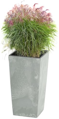 MELTOM Macetero con sistema de riego, maceta grande para exteriores, aspecto de hormigón (gris, XL)