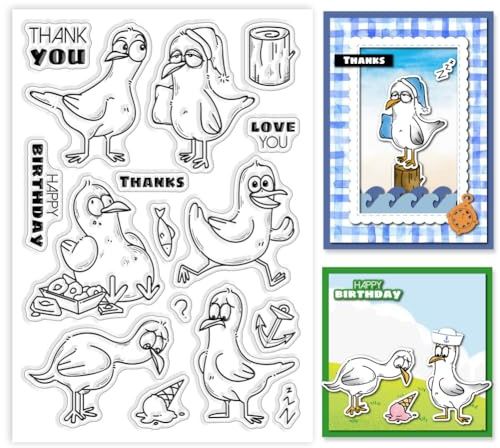 GLOBLELAND Klare Stempel Mit Möwenmotiv Cartoon Tiere Silikon Klarstempel Siegel Anker Transparente Stempel Für DIY Scrapbooking Karten Erstellen von Fotoalben Journalen