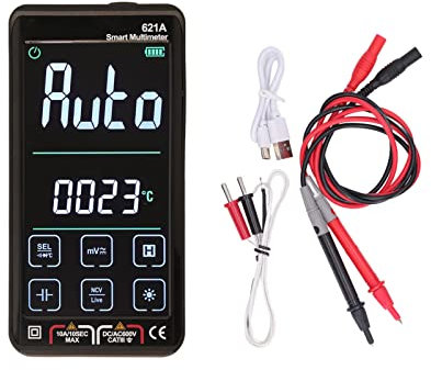 Gearwell Multimètre Numérique, Kit Multimètre Intelligent Écran Tactile, Testeur Haute Précision Résistant au Feu avec Affichage LCD (Noir)