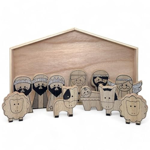 MIJOMA Bellissime figure per presepe, figure in pietra artificiale dipinte a mano, perfetta decorazione natalizia in vari set e stili tra cui scegliere (12 pezzi, 7,5 cm di altezza)