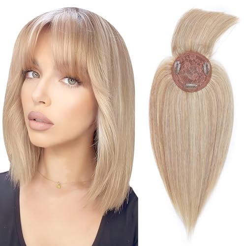 Elailite Volumateur Capillaire Femme Naturel Avec Frange - Extension a Clip Cheveux Naturel Toupet Femme Cheveux Humain (#18P613 MÉCHÉ SABLE BLOND/BLOND CLAIR, 40 cm)
