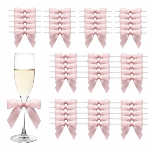 MORSUNBELA Geschenkschleifen Kleine Schleifen Geschenk Deko Rosa | 50 Stück Geschenkschleifen für Weihnachten,Hochzeiten und kreative Geschenkverpackungen,kleine Schleifen als festliche Deko