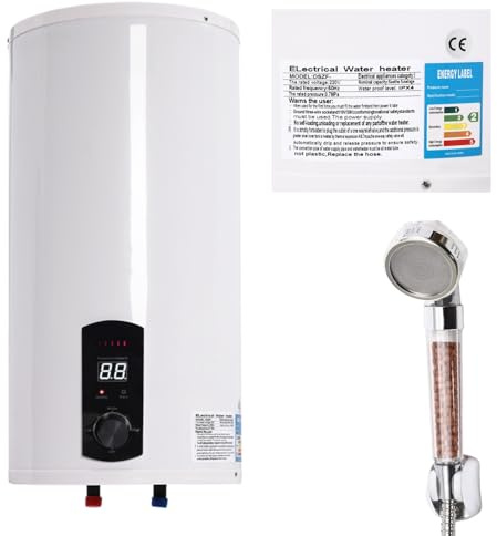 DAOHHFO Chauffe-eau électrique 220 V (50 l, protection contre les fuites, douche pratique, affichage de la température, 25-75 °C) - 2000 W - Chauffe-eau mural électrique