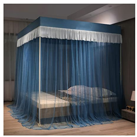 GXXINGIN Sommerbettzelt-Moskitonetz, Prinzessinnenzimmer-Bettvorhänge für Erwachsene, Schlafzimmerdekor, Dekoration für Zwillings-, Königin- und Königsbetten (Farbe: Blau-1, Größe: 150 x 200 cm)