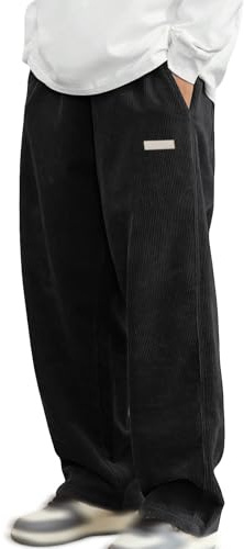 Jogginghose Herren Lang Freizeithose Cordhose Herren Elastische Taille Cord Hose mit Taschen Sporthose Männer Lang Weites Bein Wanderhose Outdoor Hosen Loose Fit Baggy Hose Corduroy Hosen