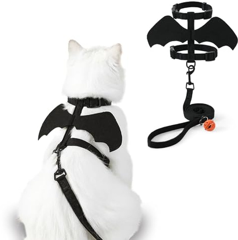 Yonuni Cat Harness and Leash with Bat Wings, Escape Proof Leash (M) | Halloween Costumes, Thickened Polyester Fabric, Lightweight Felt, Adjustable Vest, Easy Control, for Small Dogs Cats Rabbits