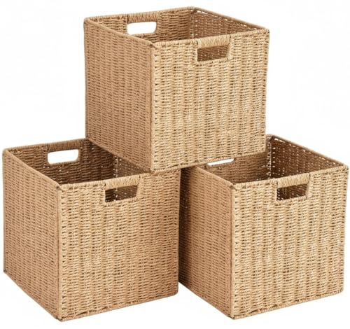 Accmuzzy Lot de 3 paniers de rangement tressés,Kallax panier de rangement étagère pliable,boîte d'étagère Storage Box 28x28x28 cm