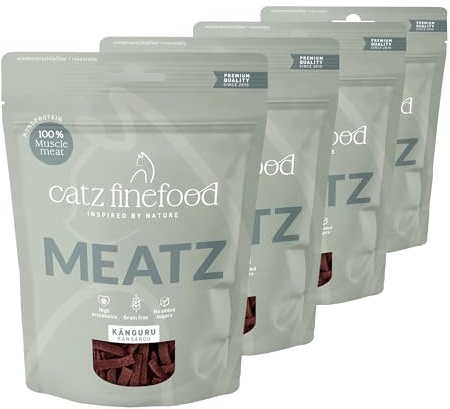 catz finefood Meatz katt godis känguru nr. 13 – krispiga ränder av 100 procent känguruft – kattmellanmål för allergiker utan socker, spannmålsfri (4 x 45 g)