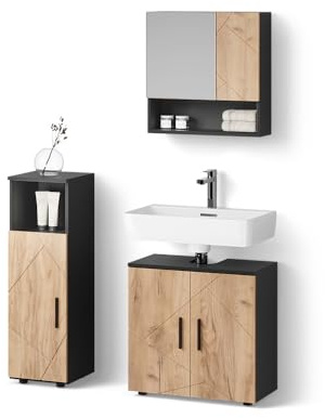 Livinity Badmöbel-Set Ronco Goldkraft Eiche/Anthrazit | 3 Teile