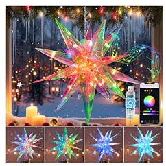 LightingWill 3D Weihnachtsstern Beleuchtet, 35cm Weihnachtsbaum Stern Spitze, USB-betrieben, RGB-LED mit APP-Steuerung, Musik-Sync & Timerfunktion, Leuchtstern für Innen- und Außendekoration