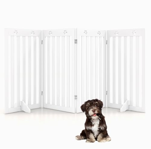 SOARS Absperrgitter Hund 204x90cm, faltbar mit 2 Stützfüßen | Treppengitter für Hunde, Wohnung mit 4 Paneelen, Weiß, für Küche, Flur, Kamin & Ofen