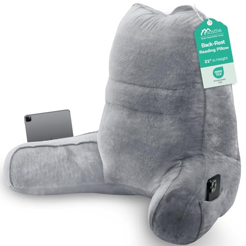 Sasttie Reading Pillow, Pillows for Reading or Relaxing – Ergonomic Support for Head, Neck, Back, and Lumbar, 21-Inch, Dark Grey