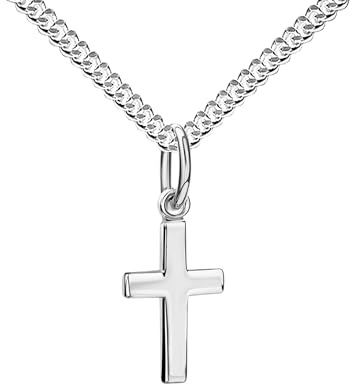 JEVELION Kleiner Damen Anhänger 585 Weißgold 14 Karat Kreuzanhänger Echtgold für Damen und Kinder mit Halskette oder ohne Kette wählbar