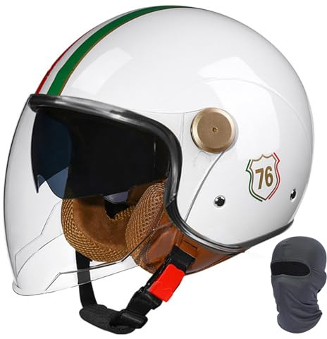 Casco da moto jet con doppia visiera, casco jet retrò, mezzo casco omologato ECE/DOT, lente lunga, for uomo e donna, scooter, cruiser, scooter