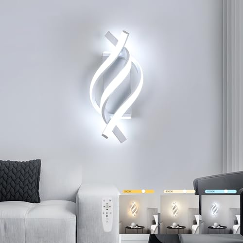 Dorlink Moderne Led Wandleuchte Innen mit Fernbedienung, 3 Farbtemperaturen und Dimmbar, 22 W, 1320 LM, Weibe Spiralförmige Aluminium Wandlampe Innen für Den Innenbereich für Wohnzimmer, Schlafzimmer