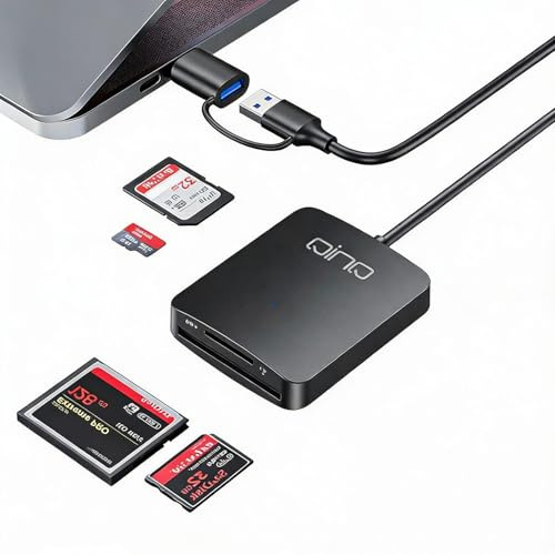 4-in-1 Speicherkartenleser mit 0,5m Kabel – USB 3.0 & USB-C auf SD, MicroSD (TF), CF, MS – Gleichzeitiges Lesen von 4 Karten, 5 Gbps, LED-Anzeige, für Windows, Mac, Android, Linux