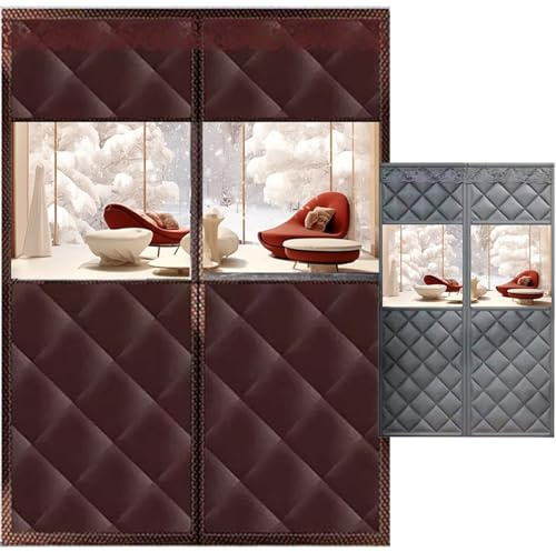 Magnet Wärmeschutzvorhang Für Türen, Türvorhang Kälteschutz, Thermo Türvorhang, Haustierfreundlich, Thermovorhang Tür Mit Transparenten Fenstern(Kaffee,W90XH205CM)