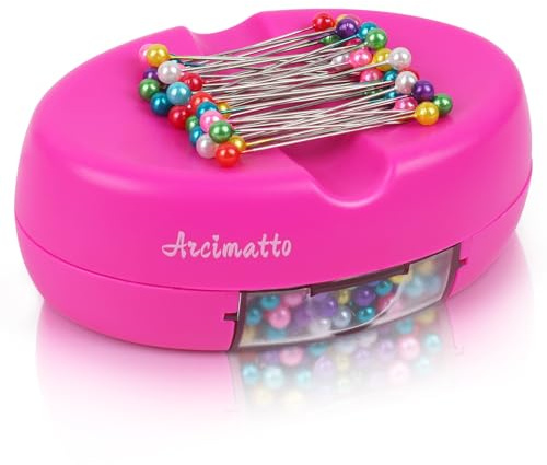 SUNHUITOY Magnetkissen mit Schublade, Magnet-Nadelkissen mit 100 Bunte Kopfnadeln Nähzubehör Zubehör für snadeln zum Quilten Basteln Patchwork sicheres Aufbewahren (Rosenrot)