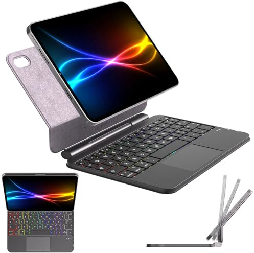 TECHGEAR Magische Tastaturhülle für iPad Mini 7 (A17 Pro) und iPad Mini 6, schlanker, magnetischer, schwebender Ständer, Bluetooth QWERTY, Multi-Touch-Trackpad, 7-farbige Tastatur mit